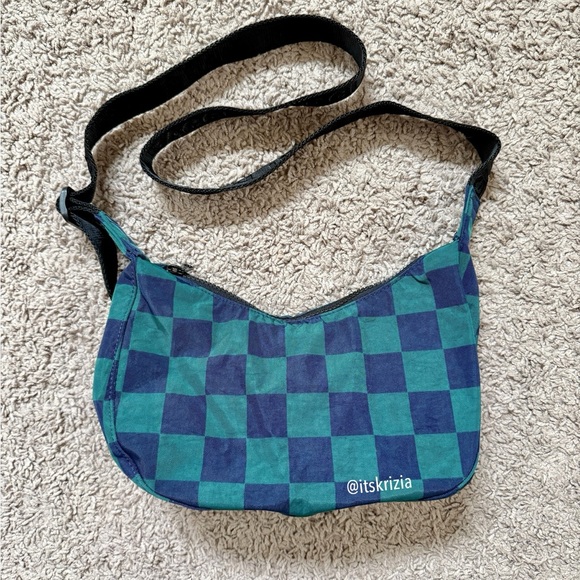 BAGGU Handbags - Baggu Navy Green Checkered Small Nylon Crescent Bag